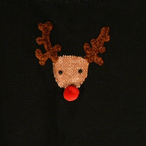 Jack B Quick Petite Christmas Black Cardigan Sweater PS Reindeer Jingle Bells - Picture 12 of 12